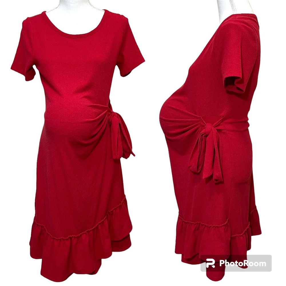 A Pea In The Pod Ruffle Hem Side Tie Maternity Dress